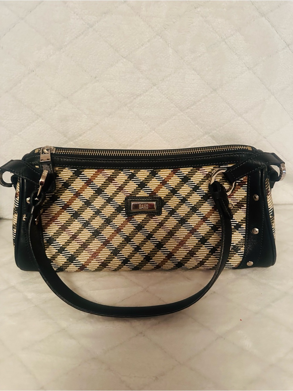Black and Tan Checkered Shoulder Bag by DAKS
